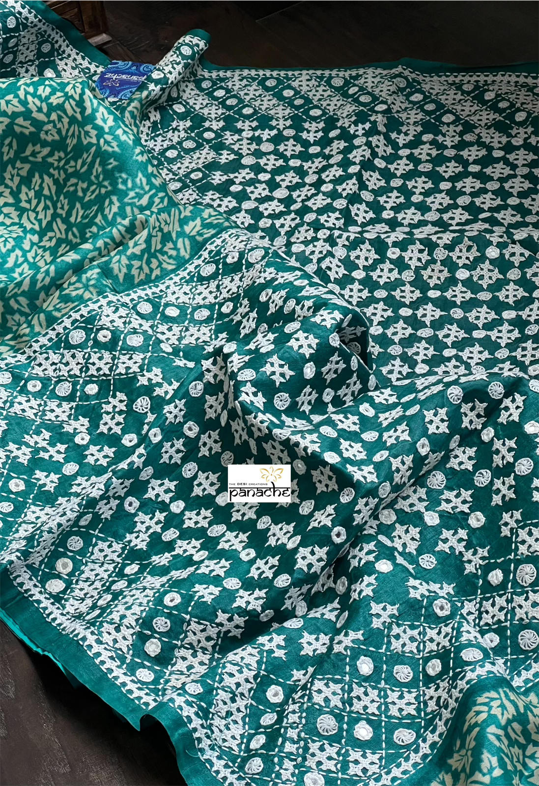Pure Tussar Silk - Sea Green Embroidered