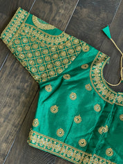 Designer Blouse - Green Golden embroidered