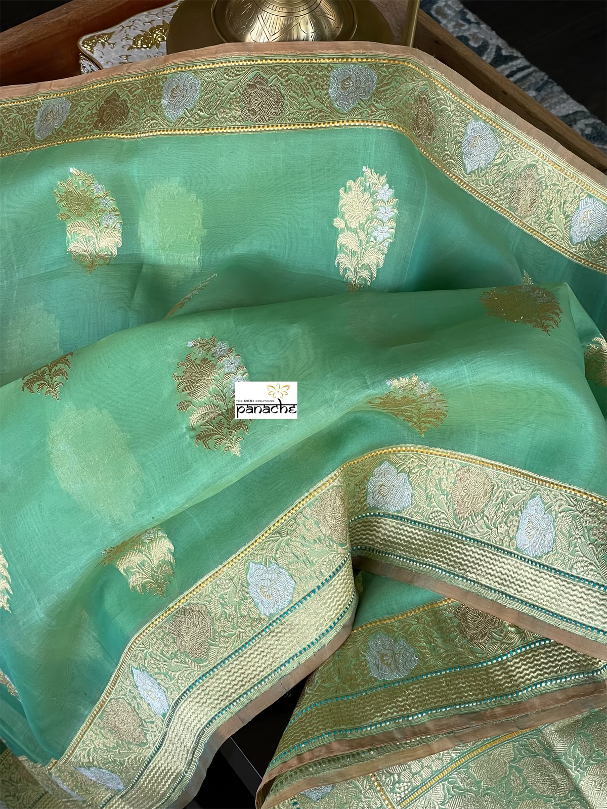 Organza Silk Banarasi - Light Green Kadwa Woven