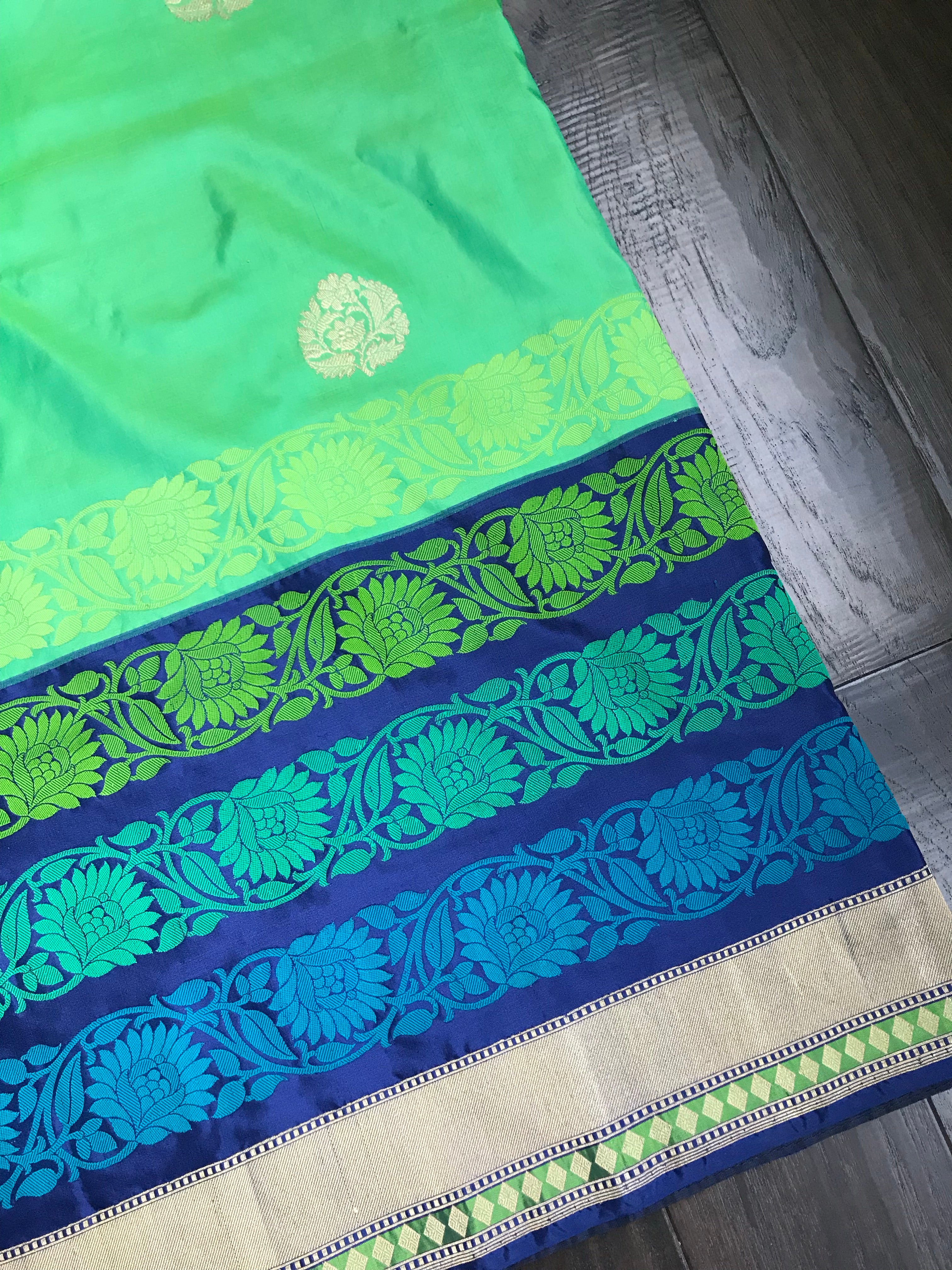 Katan Silk Banarasi - Green Blue Dual Shaded