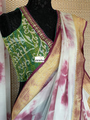 Khaddi Georgette Banarasi - Off-White Wine Purple Tie-dye Khadhua Woven
