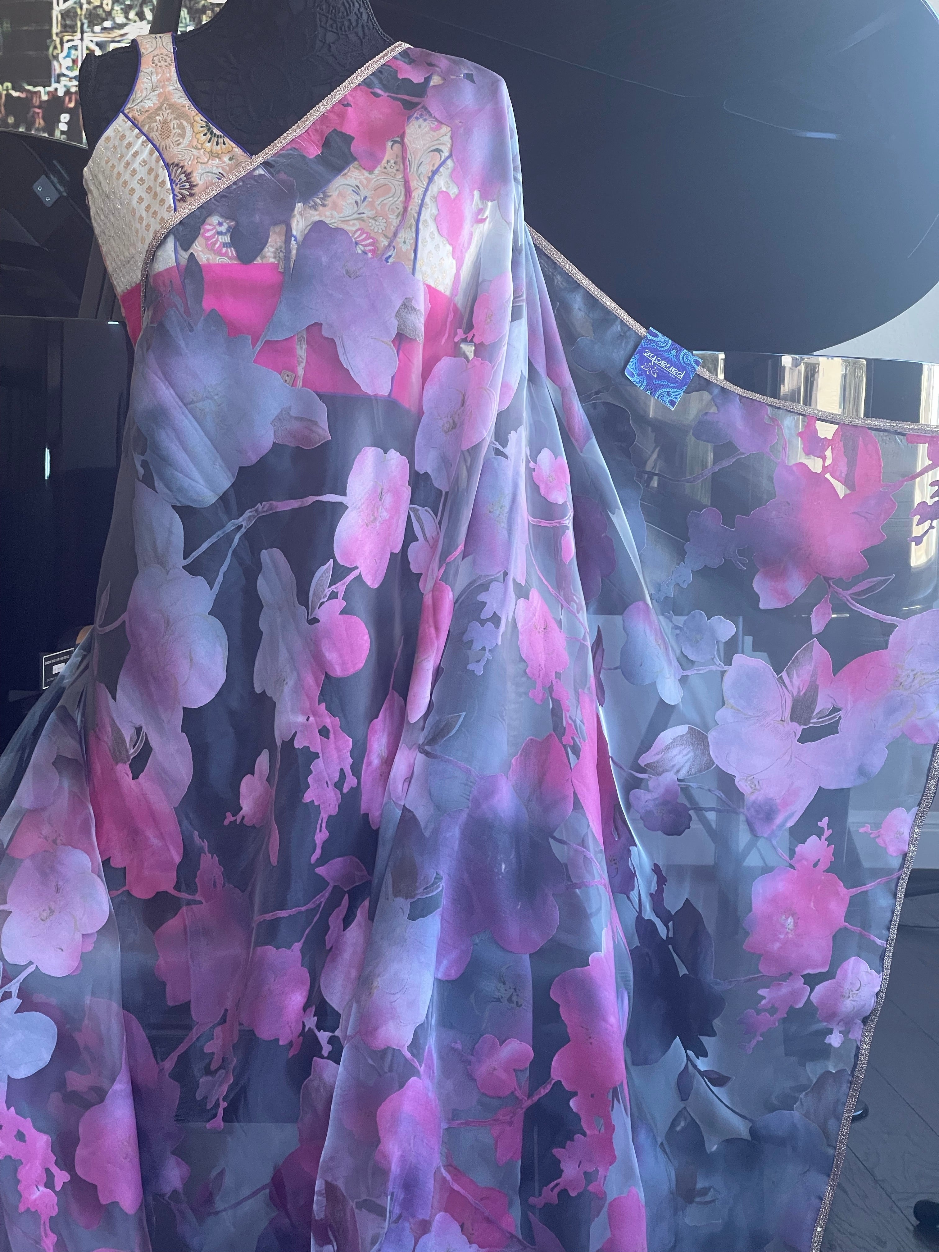 Designer Satin on Organza - Light Grey Pink