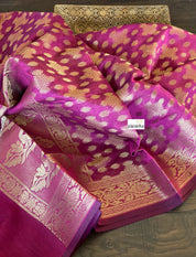 Silk Cotton Dupatta - Magenta Golden Zari