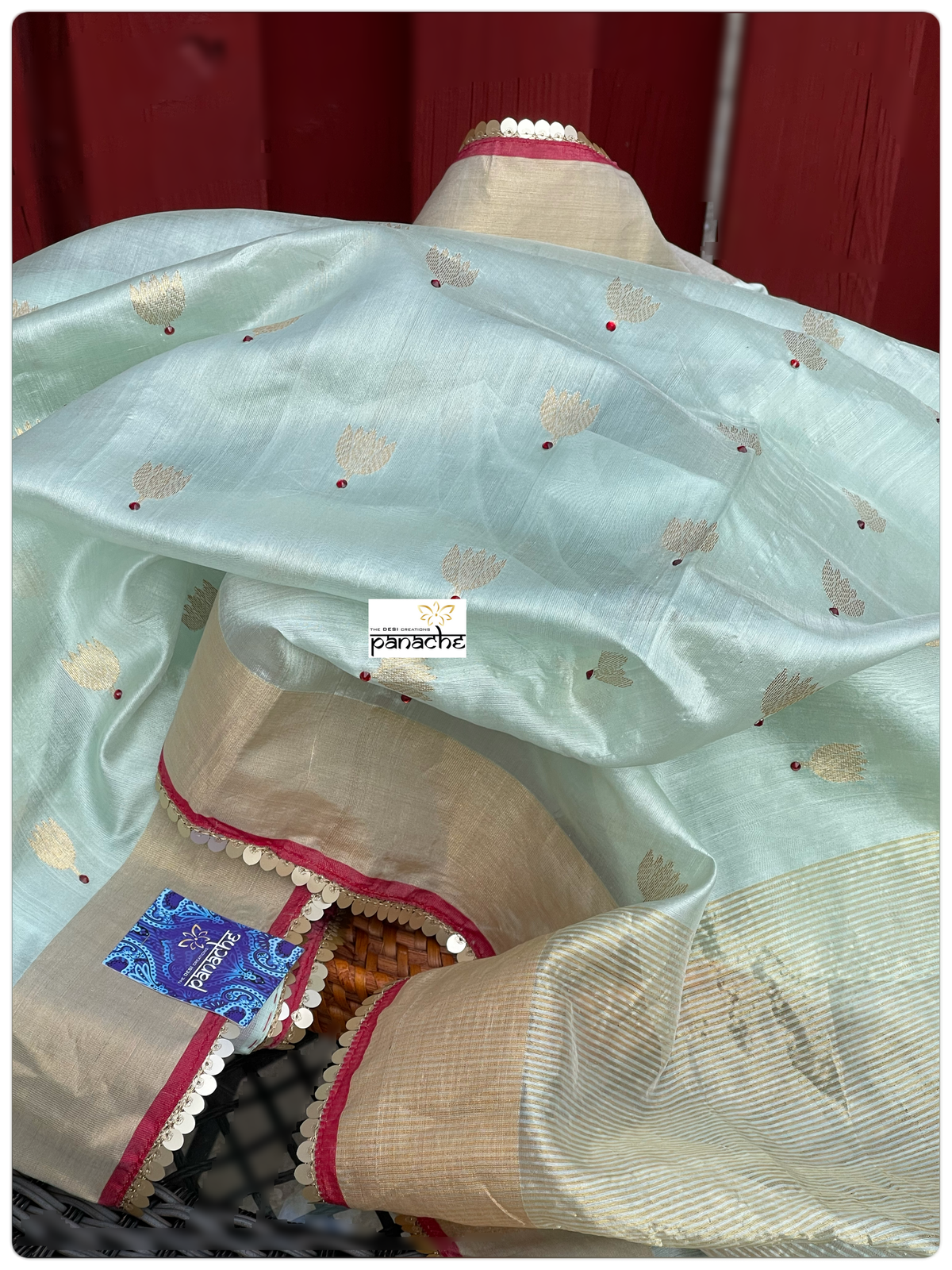 Designer Pure Chanderi Silk - Mint Green Eknaliya Woven