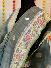 Tussar Georgette Banarasi - Grey Green Kadwa