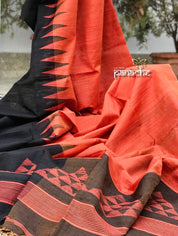 Matka Silk - Rust Black Jaamdani Weave