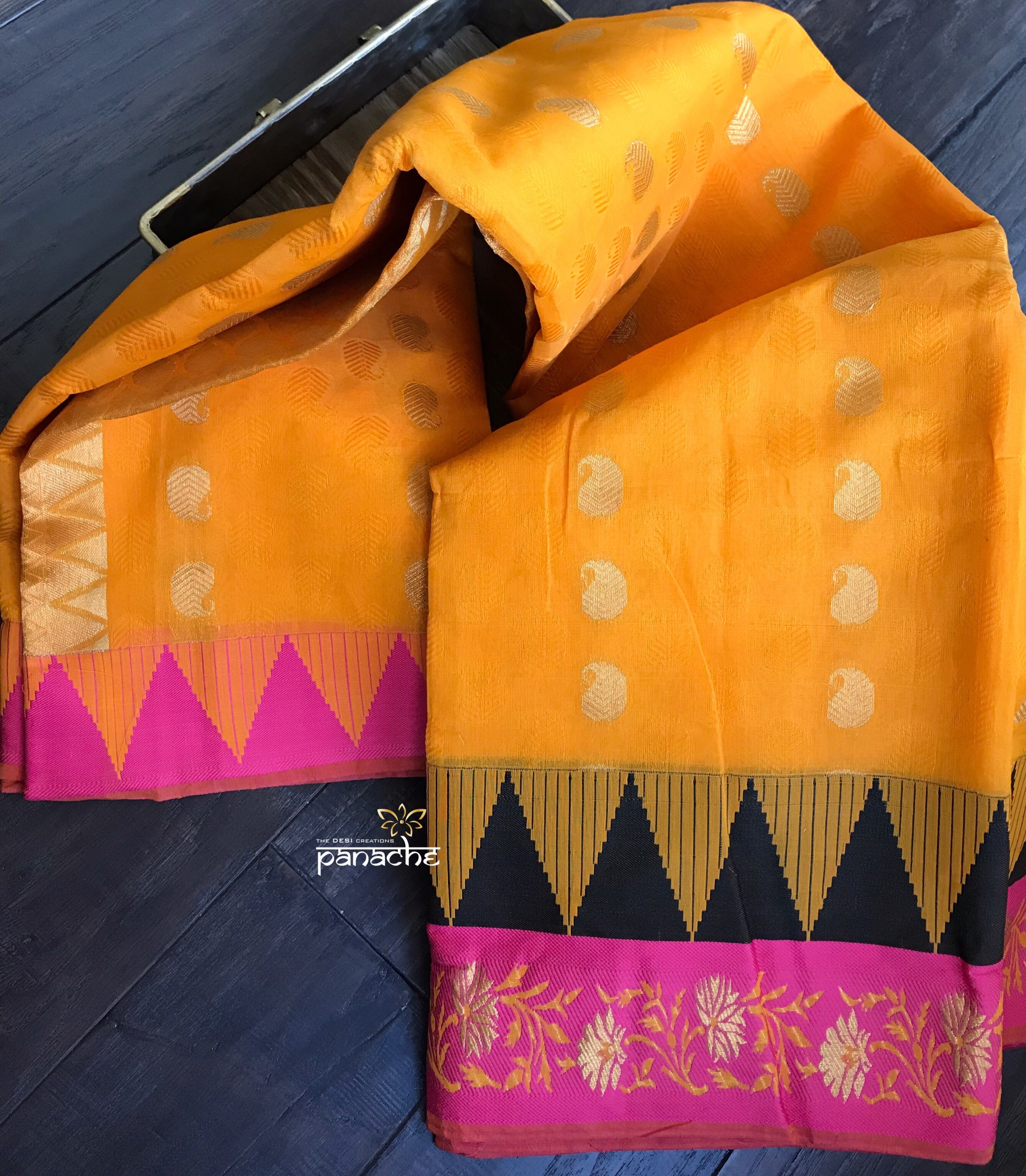 Cotton Silk - Orange Golden Zari