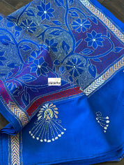 Pure Khadi Silk Stole - Royal Blue Kantha Stitch