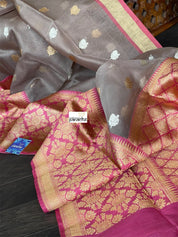 Pure Kora by Katan Silk Kadwa Banarasi - Light Grey Mauve Antique Zari