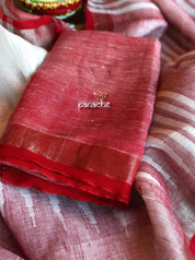 Pure Linen Handloom - White Red Temple