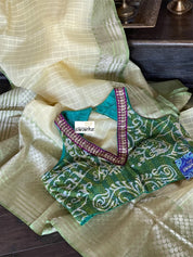 Organza Silk Banarasi - Light Lemon Yellow Green Kadwa woven