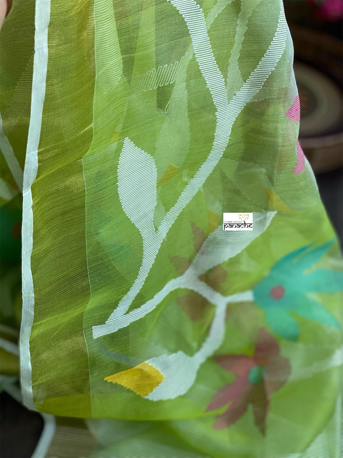 Designer Jamdaani- Light Green floral