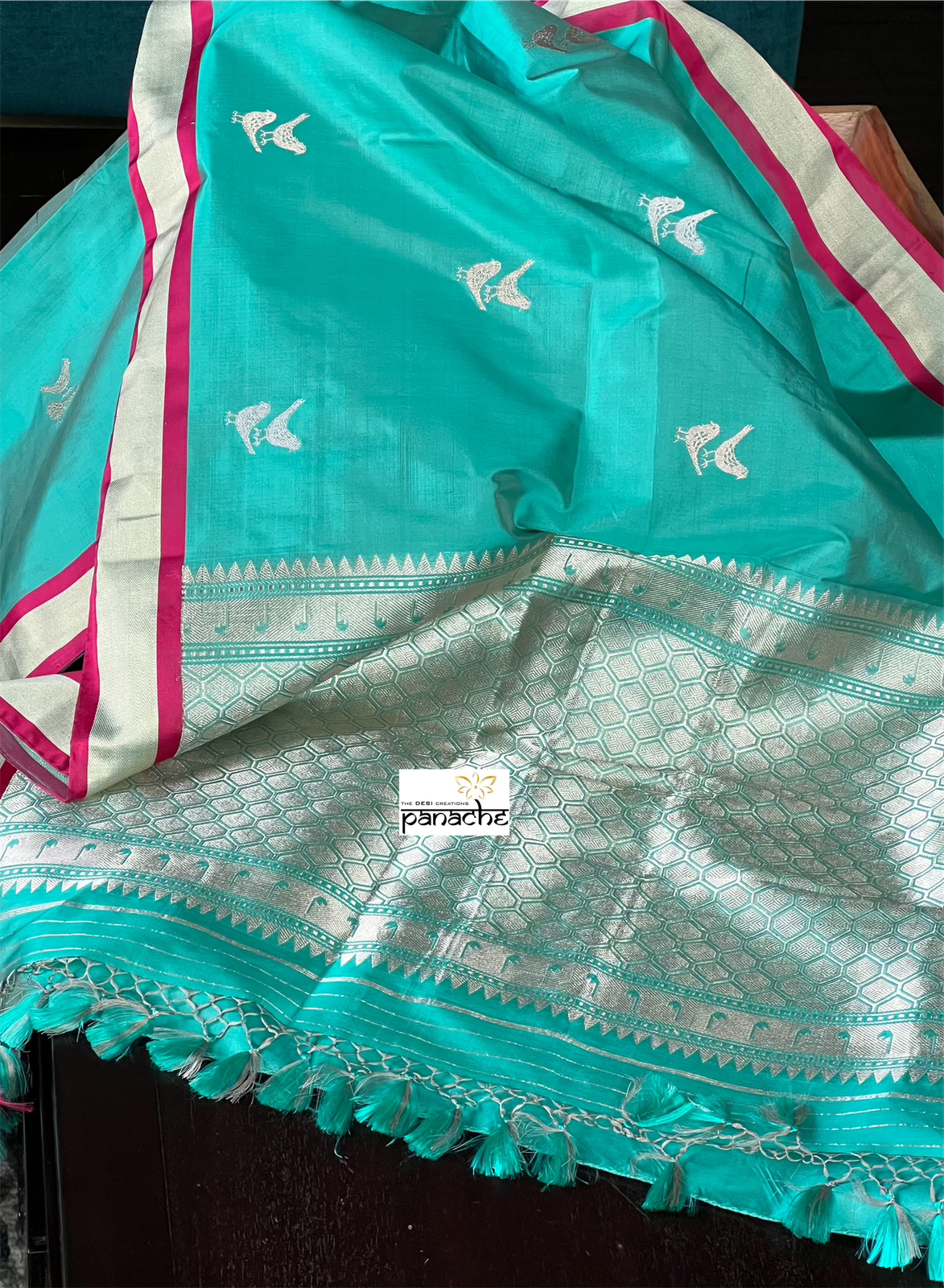 Pure Silk Katan Banarasi- Sea Green Antique Zari