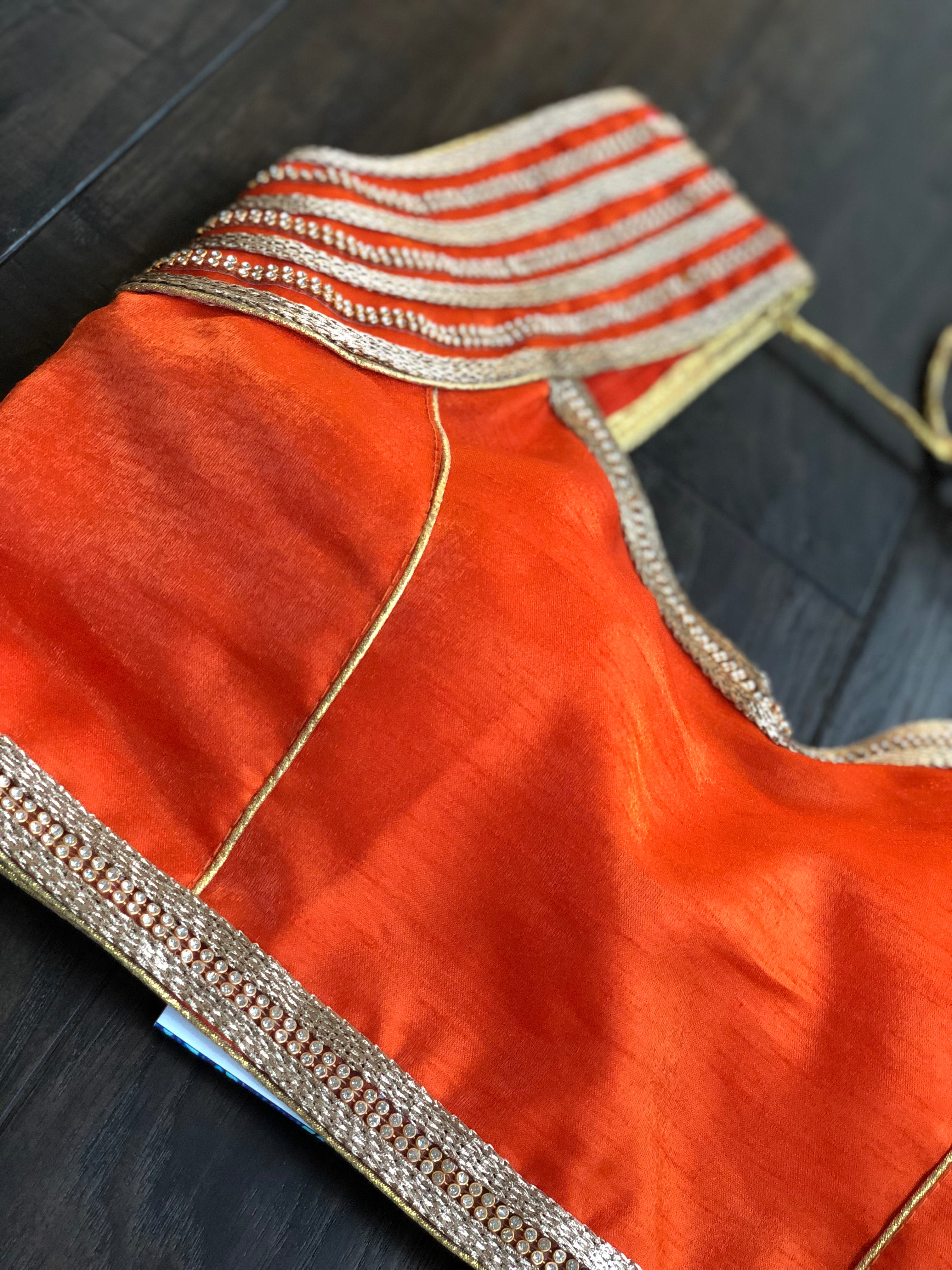 Designer Blouse - Orange Stone Studed