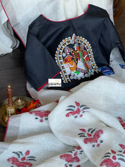 Linen Handloom Exclusive - Silver Zari White woven