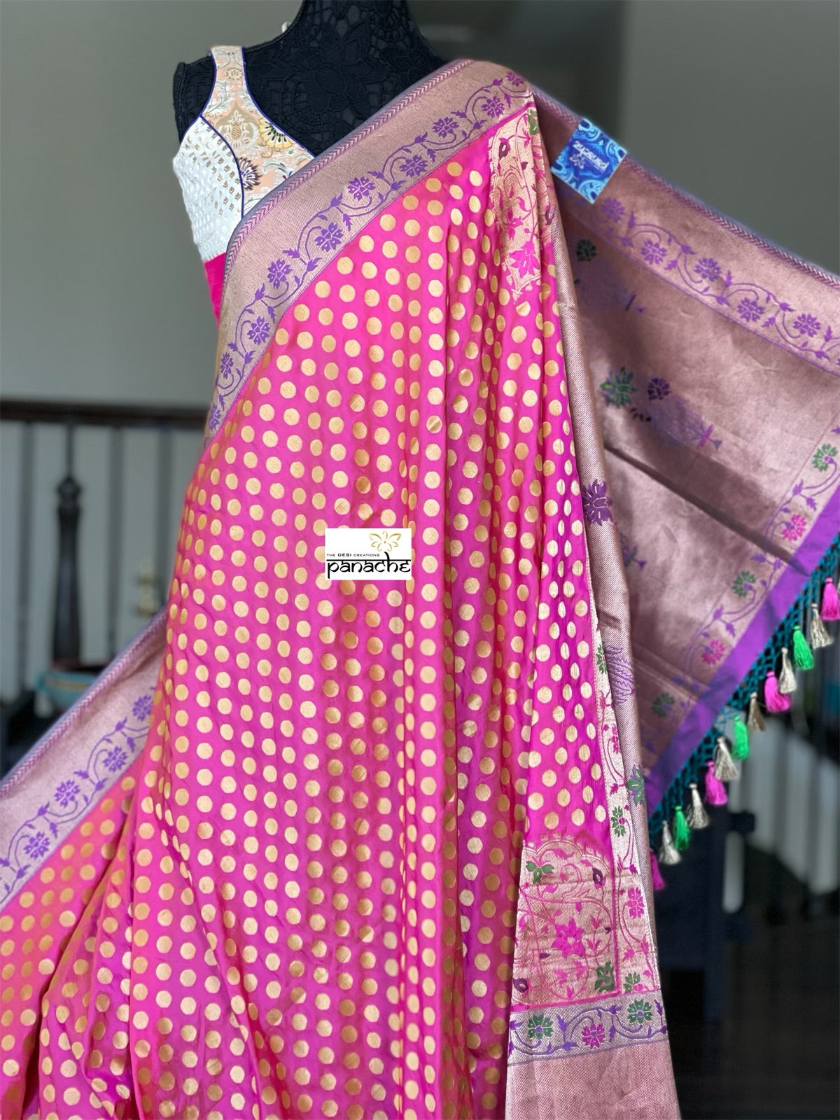 Katan Silk Banarasi - Shot Pink Paithani Woven
