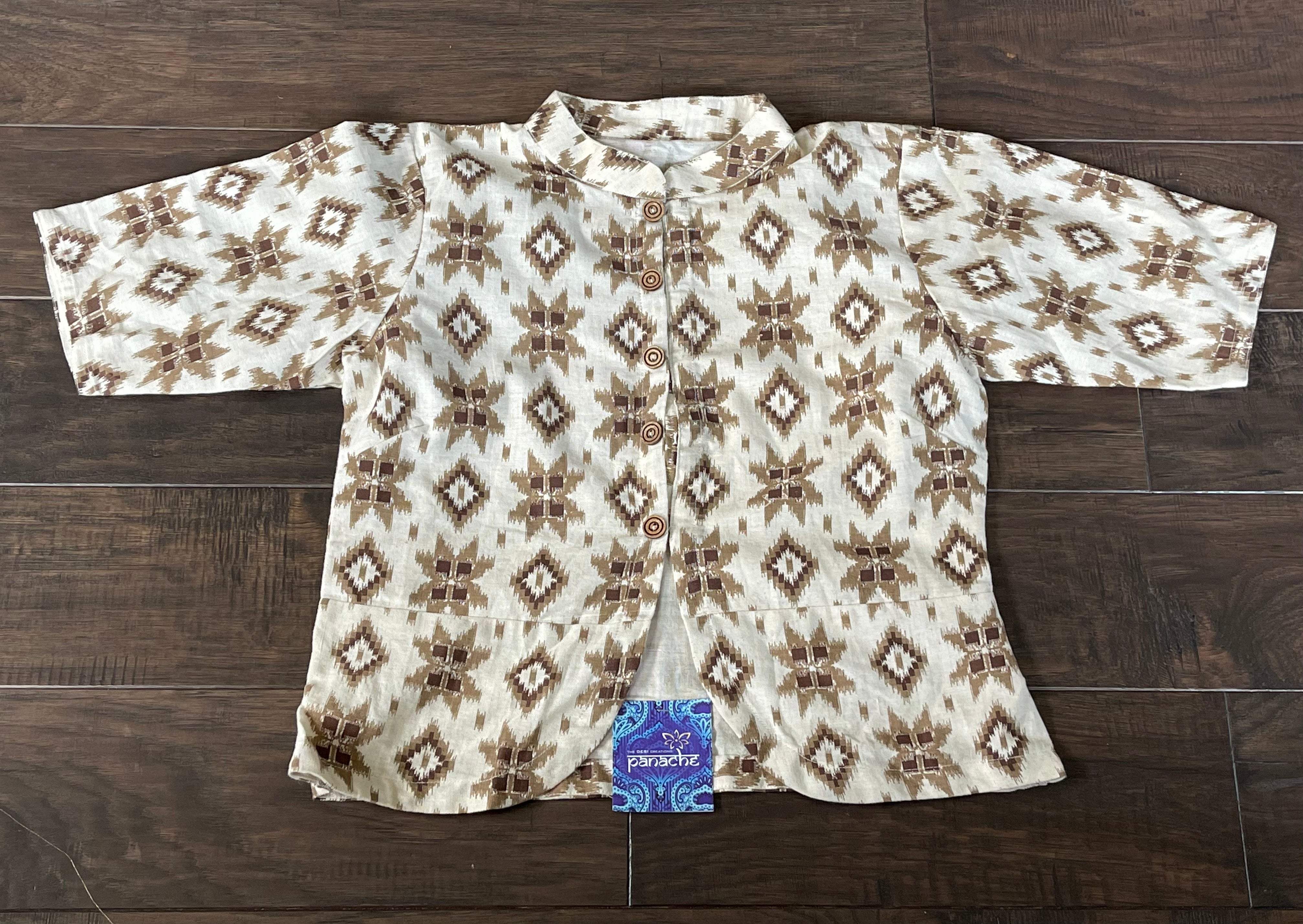 Designer Blouse - Beige Brown Ikat