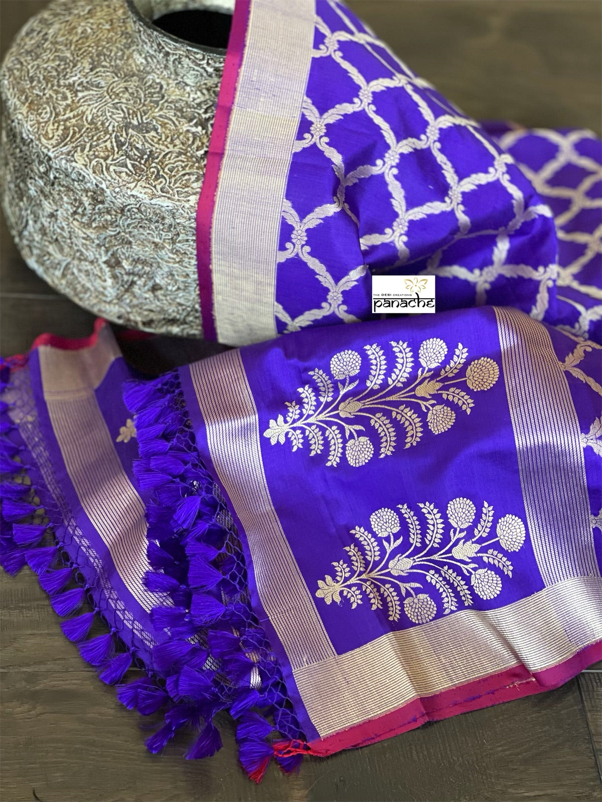 Pure Silk Banarasi Dupatta - Purple Khadwa Handwoven