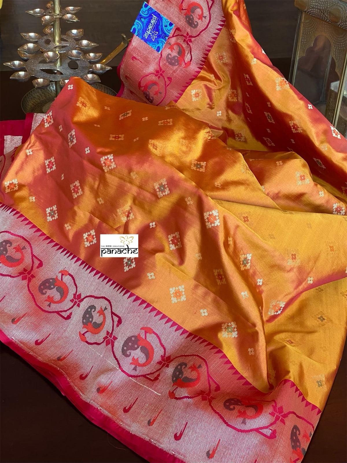 Pure Silk Katan Paithani Banarasi - Golden Yellow Kadhwa