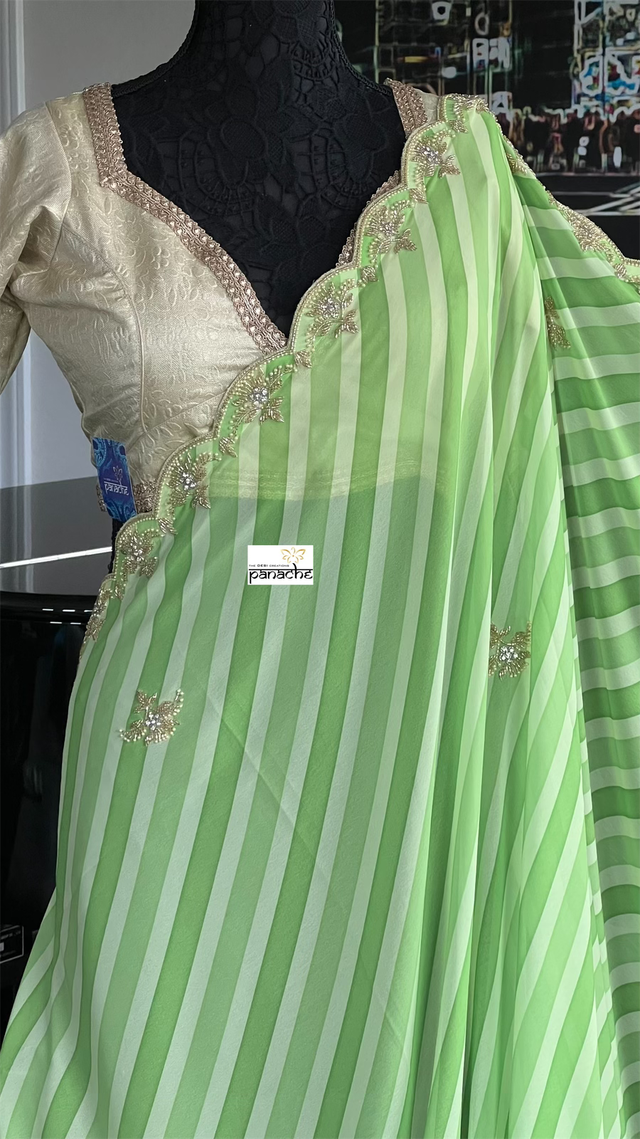 Designer Georgette - Light Green Leheriya Embroidered