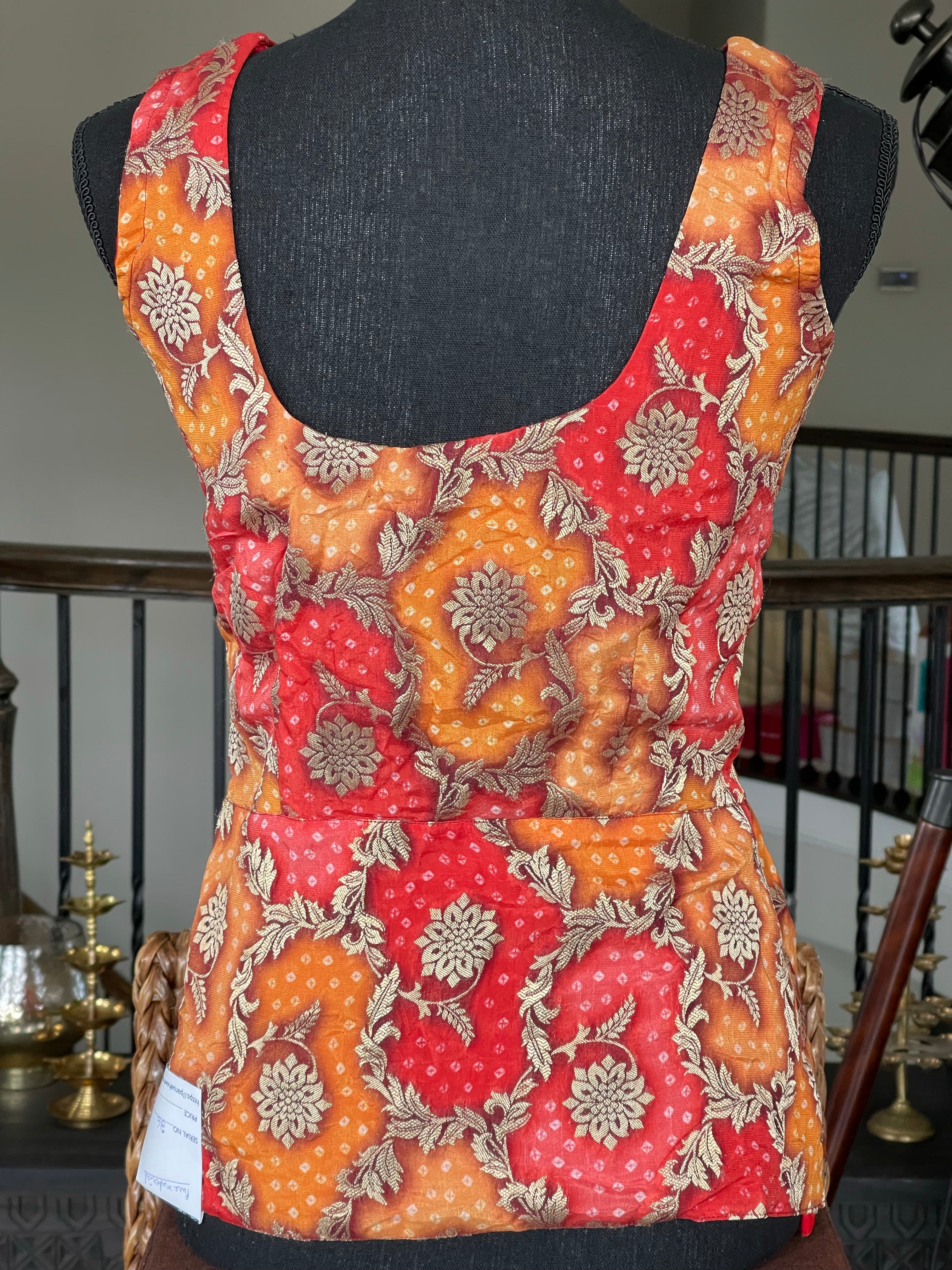 Designer Blouse - Rust Yellow Bandhej