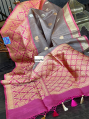 Pure Kora by Katan Silk Kadwa Banarasi - Light Grey Mauve Antique Zari