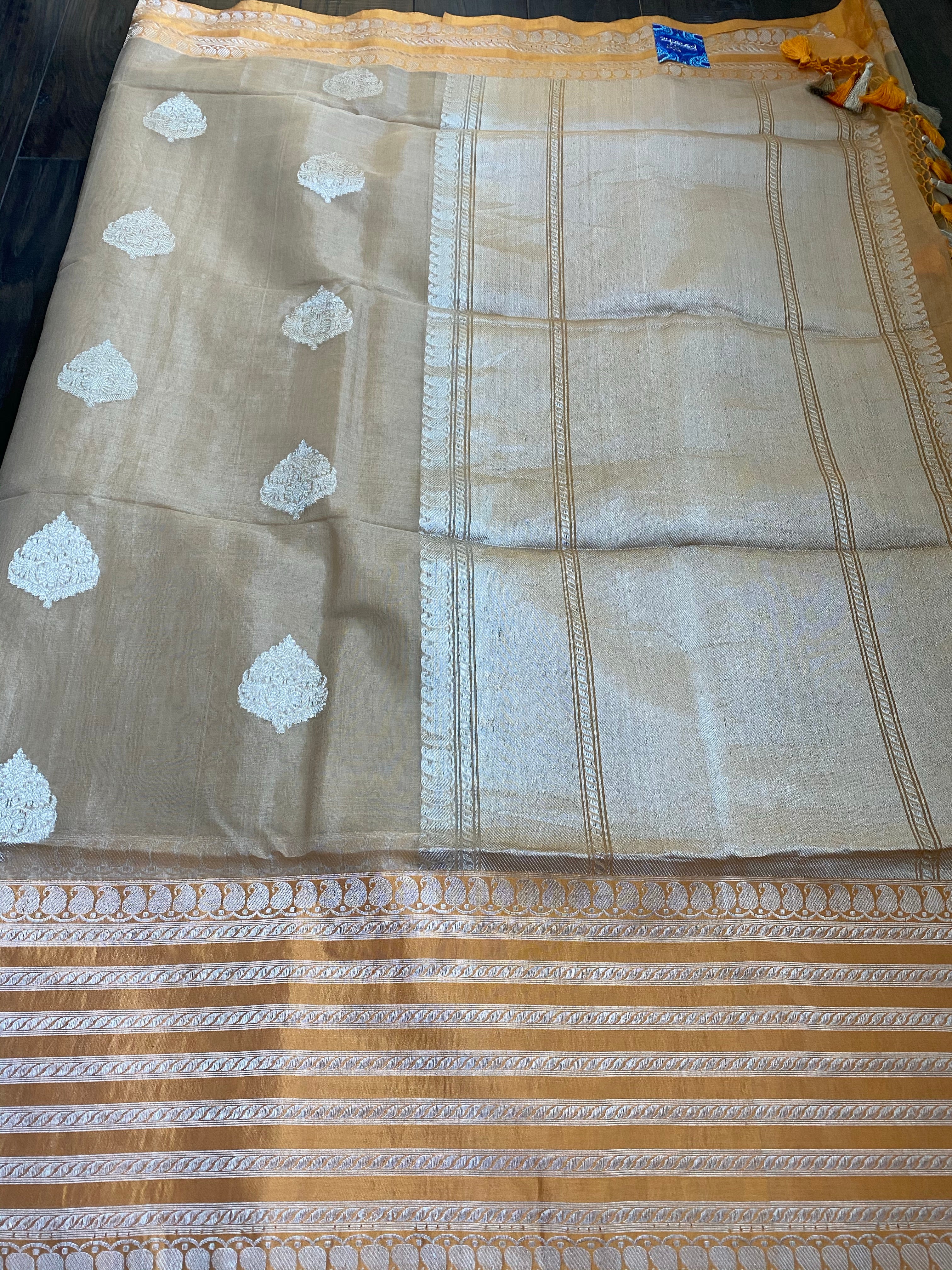 Organza Silk Banarasi - Tan Beige Orange Kadwa Motifs
