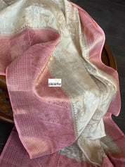 Mulmul Tissue Cotton Banarasi - Tan Beige Pink Golden Zari