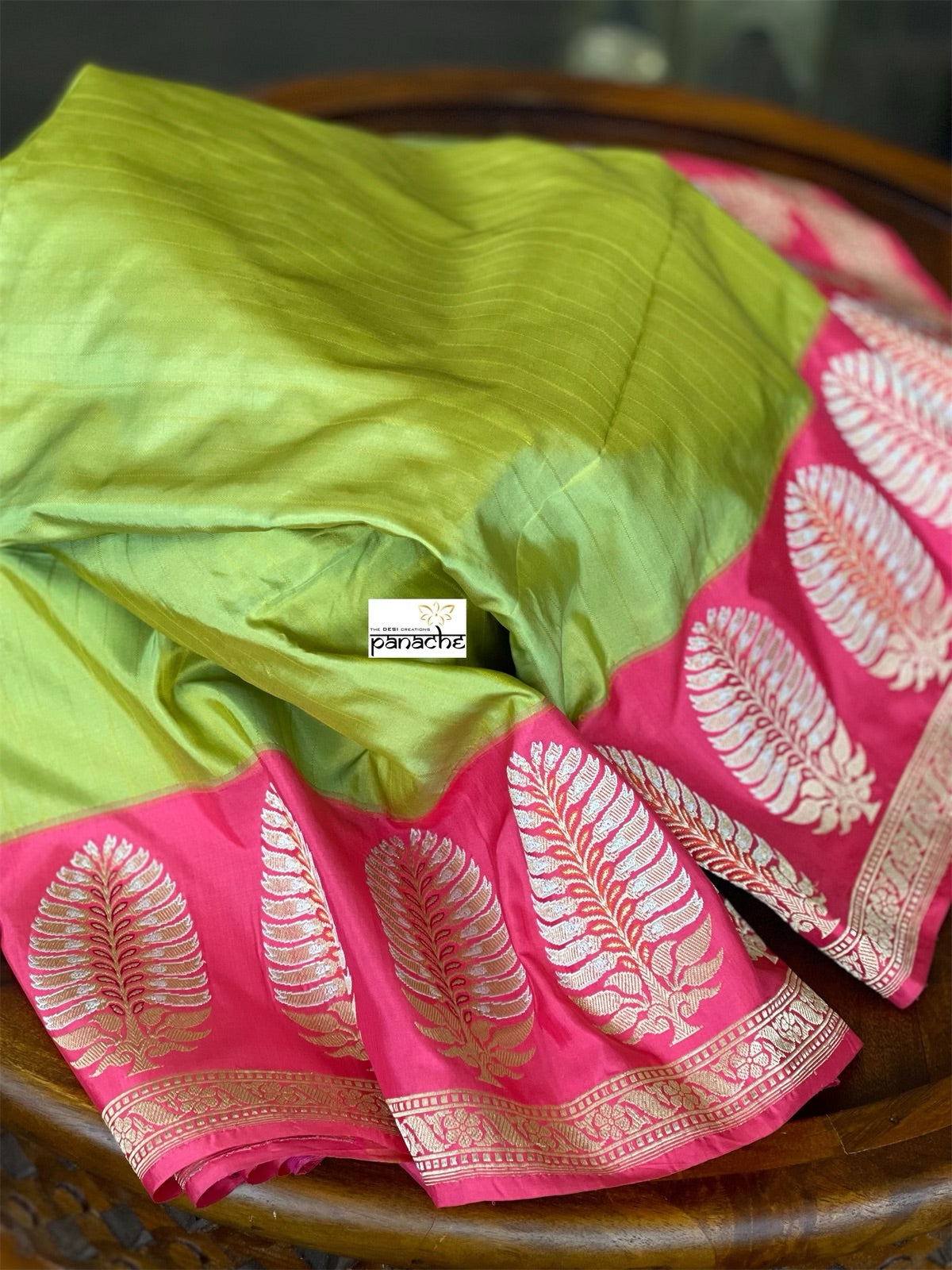 Pure Silk Katan Banarasi - Pista Green Pink