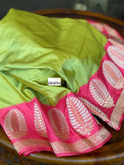 Pure Silk Katan Banarasi - Pista Green Pink