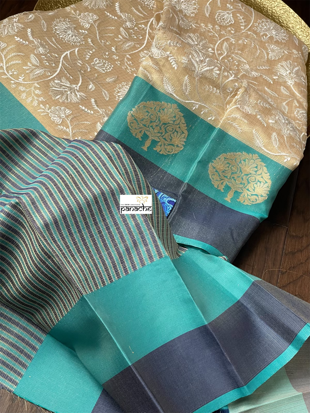 Tissue Kota Silk Embroidered - Golden Beige FIrozi