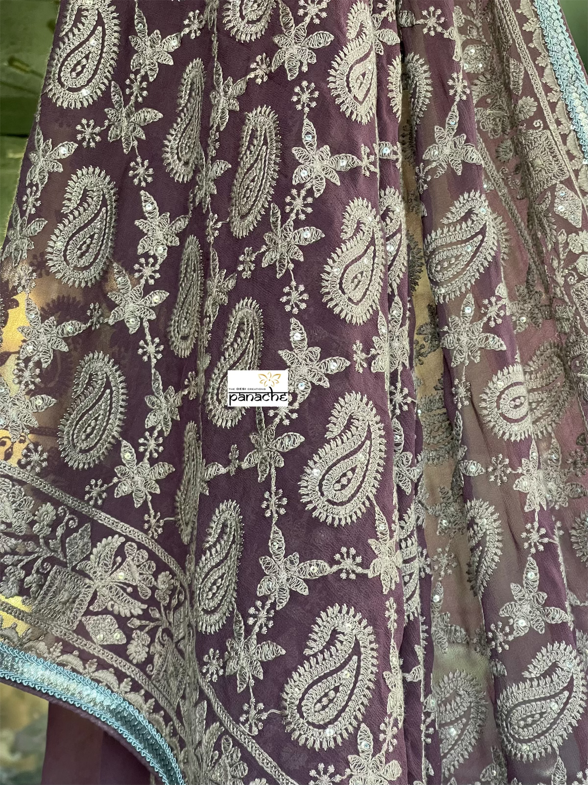 Designer Pure Georgette Chikankari - Dark Chocolate