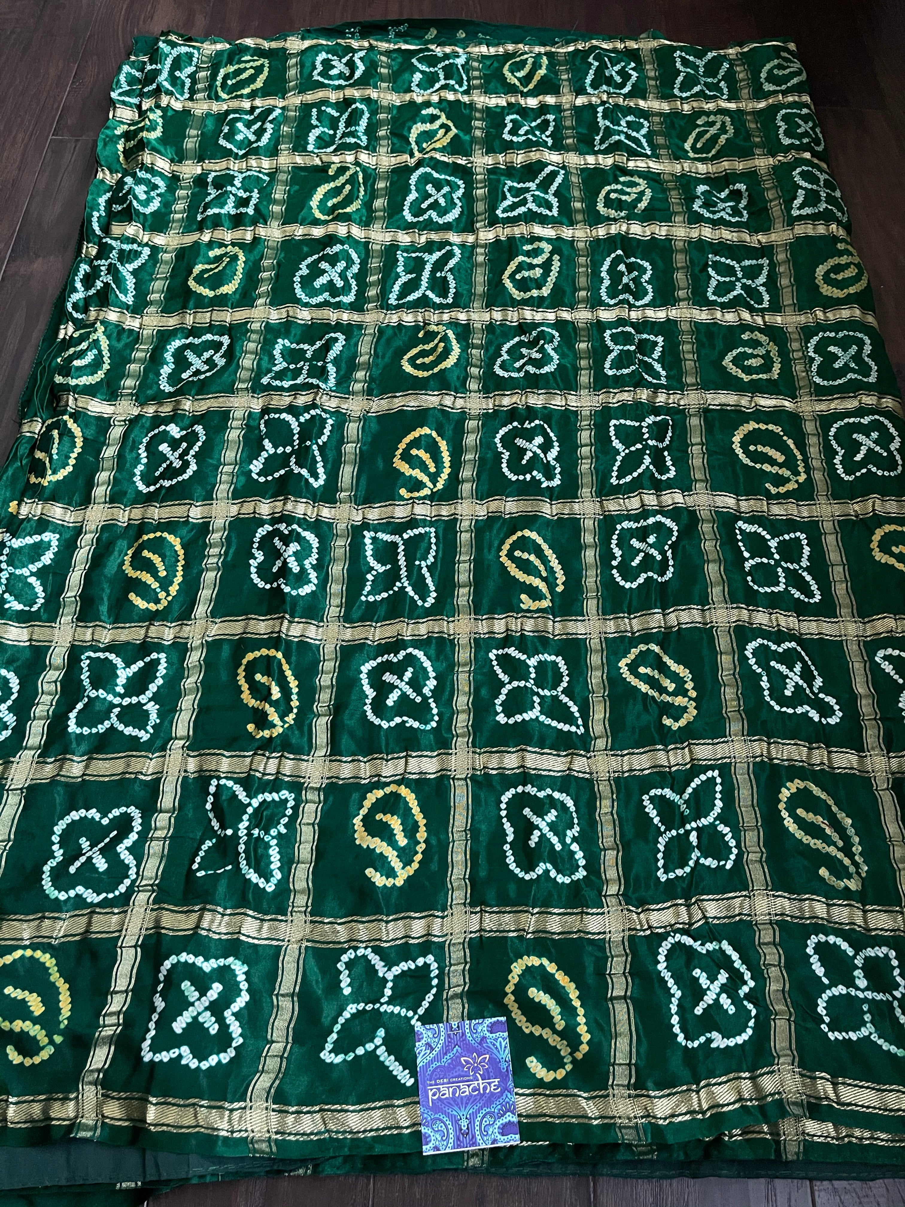 Pure Gajji Silk Gharchola - Green Bandhej