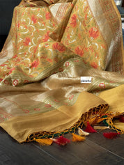 Tussar Georgette Banarasi - Ochre Yellow Green Kadwa