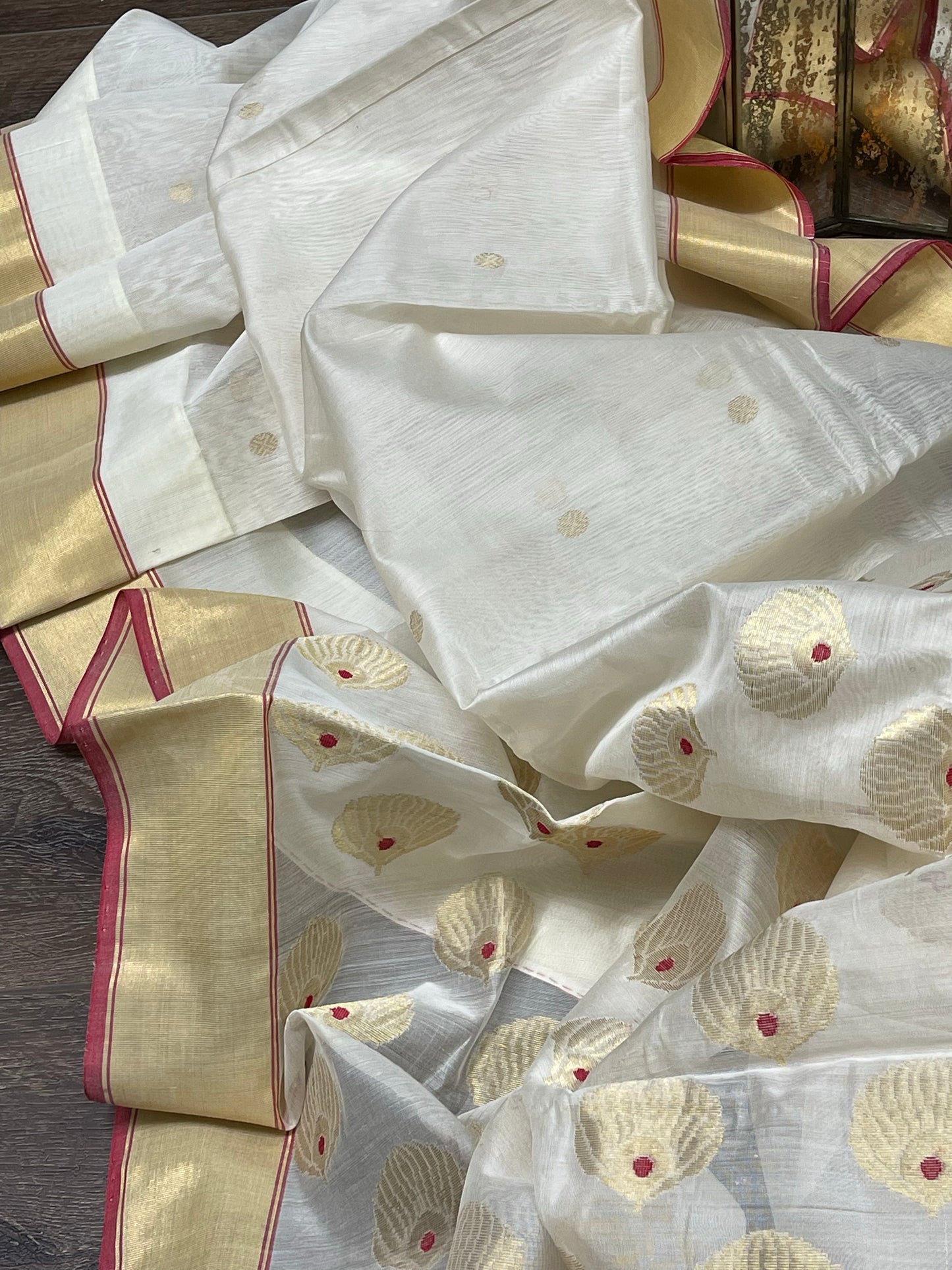 Chanderi Silk Cotton - Off white Golden Zari