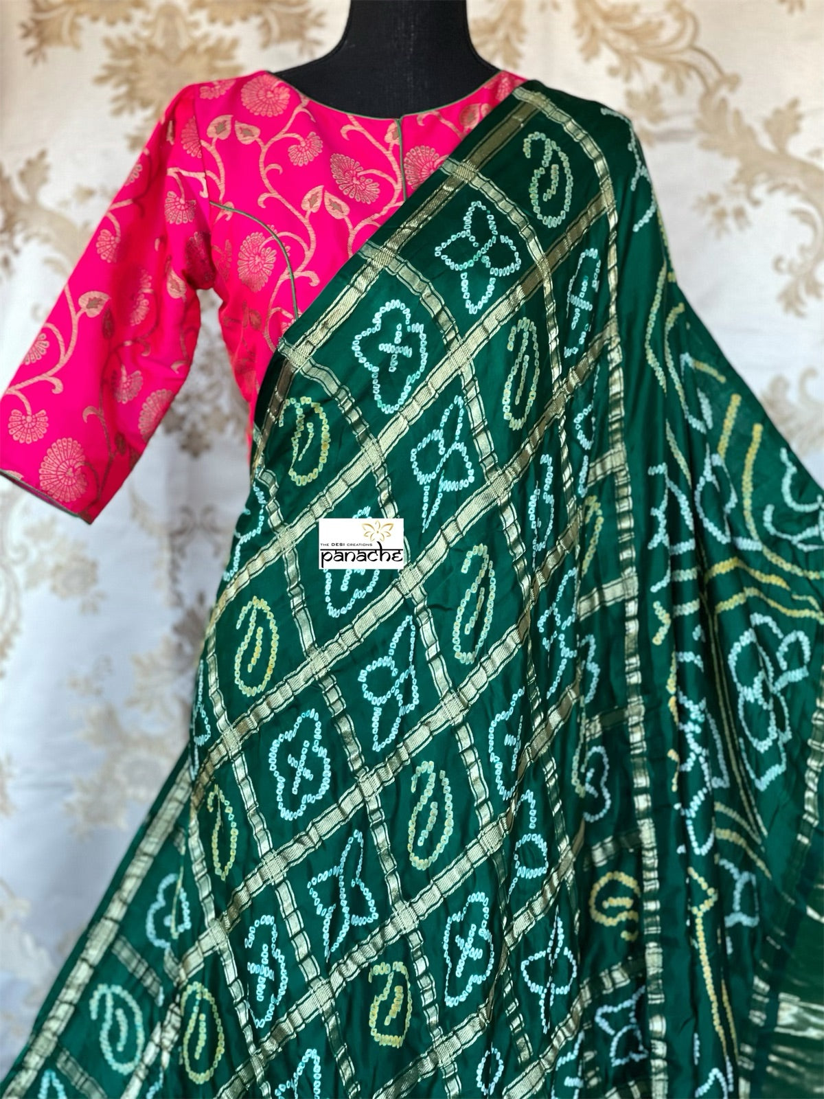 Pure Gajji Silk Gharchola - Green Bandhej