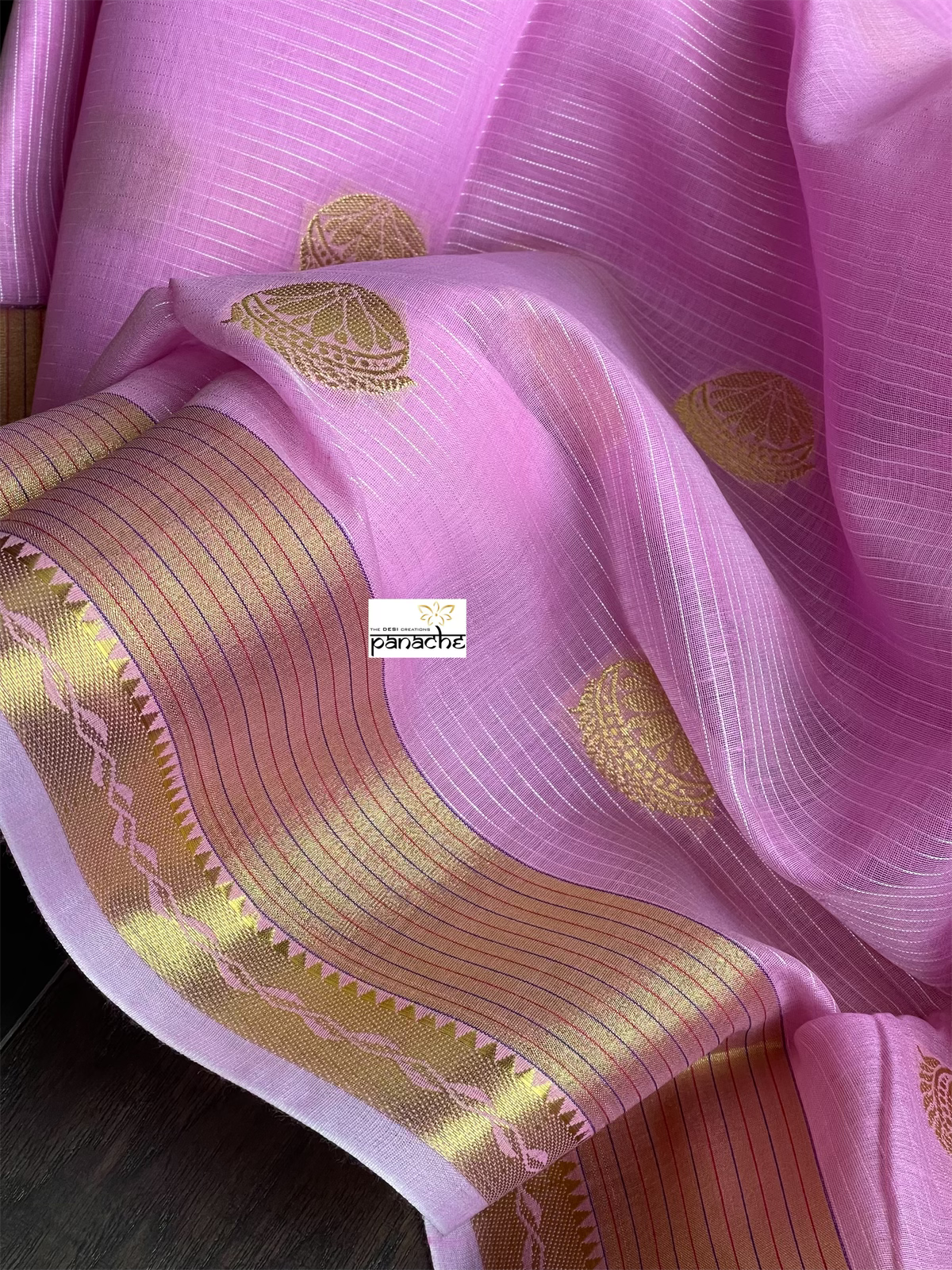 Cotton Silk Banaras Chanderi - Pink Zari Striped