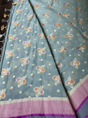 Khaddi Georgette Banarasi - Silver Grey Meenakari