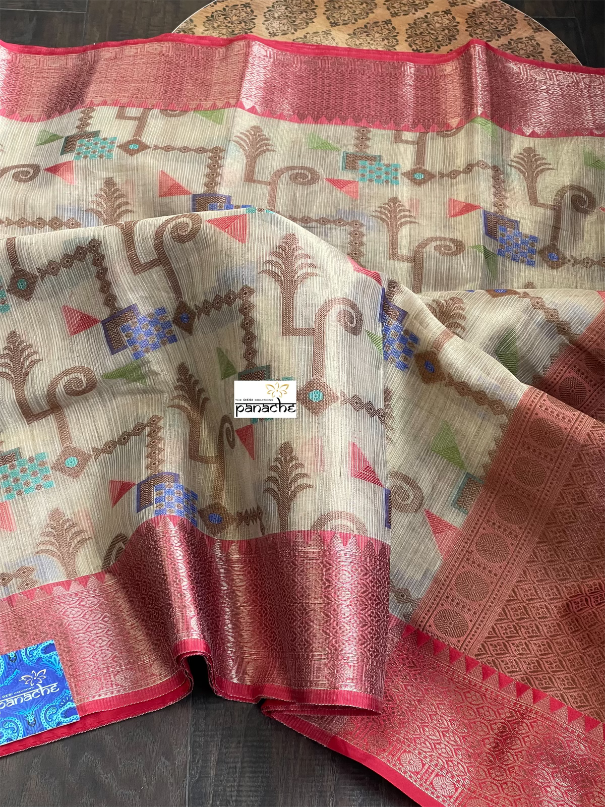 Tissue Kota Silk - Tan Beige Red