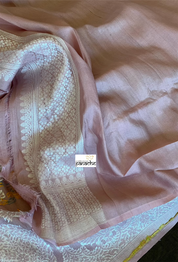 Tussar Silk Banarasi- Light Blush Pink Silver Zari