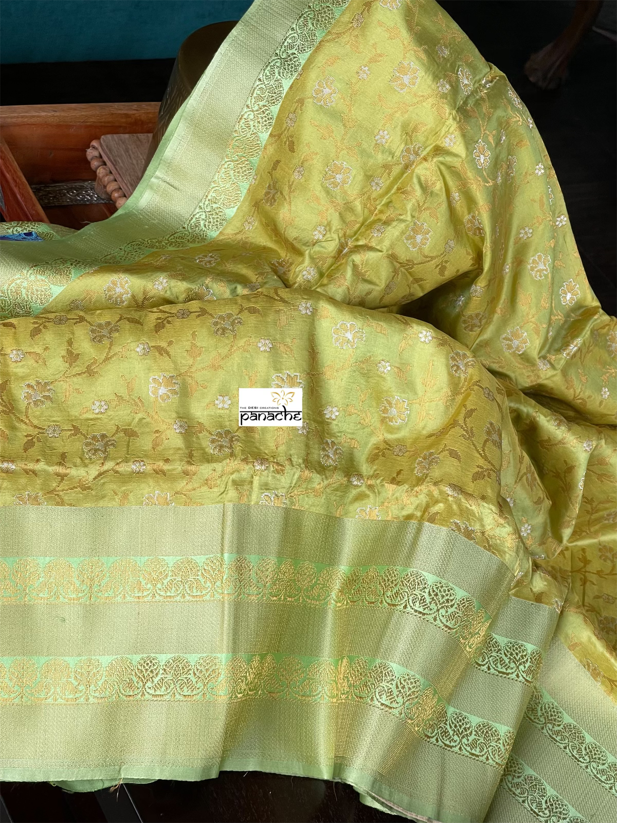 Pure Silk Banarasi - Pista Green Antique Zari