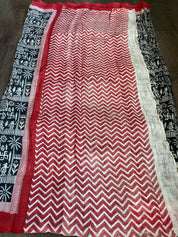 Pure Murshidabad Silk - Black White Red Printed