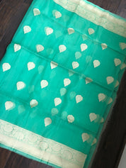 Organza Silk Banarsi - Sea Green Golden Zari