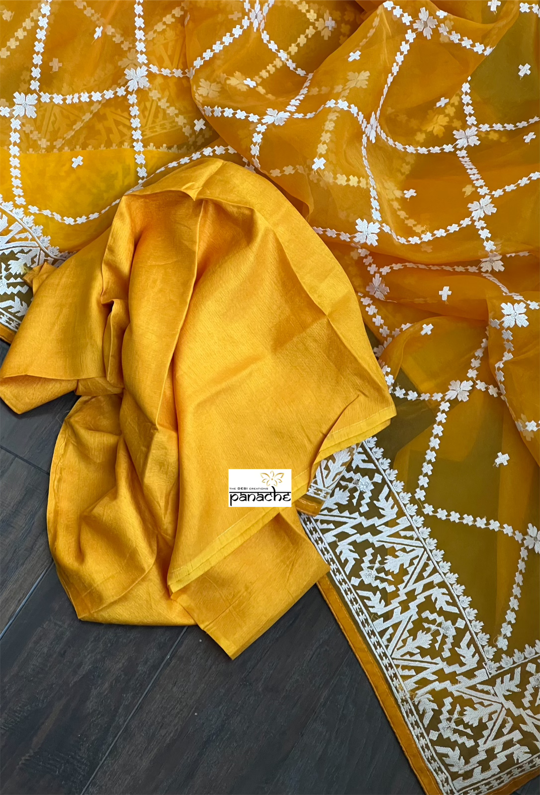 Designer Organza - Light Mustard Orange embroidered