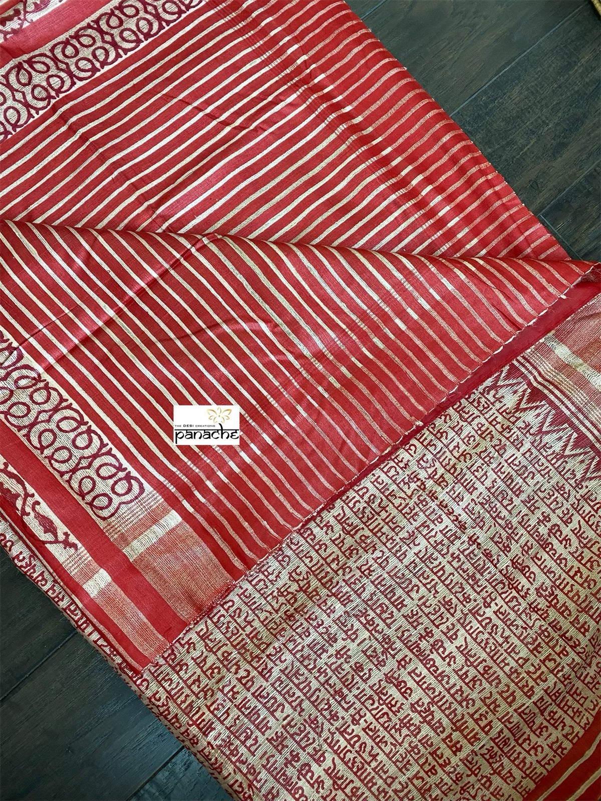 Tussar Gicha Scripted - Beige Red Black Printed