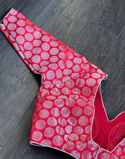 Designer Blouse - Red Silver Zari