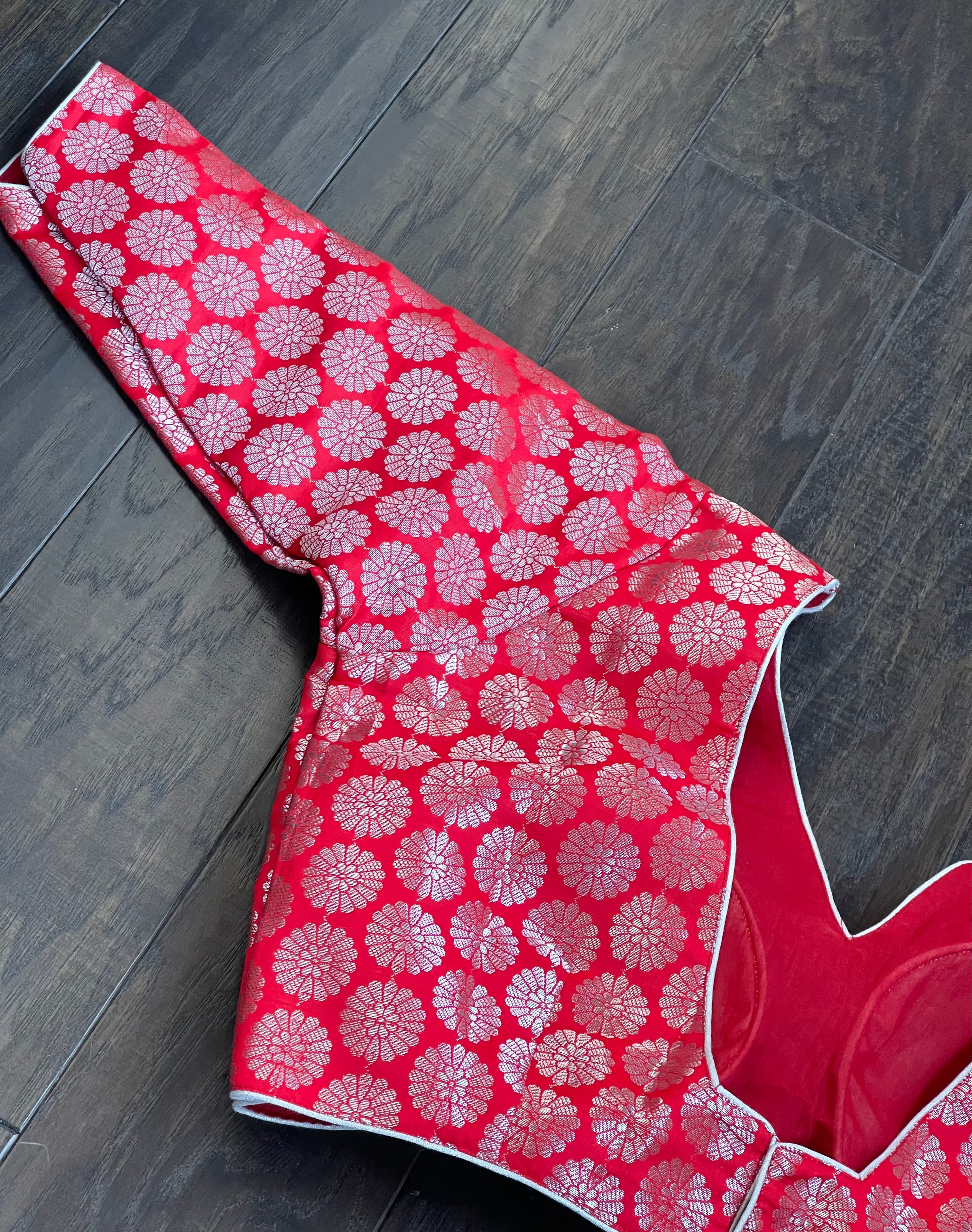 Designer Blouse - Red Silver Zari