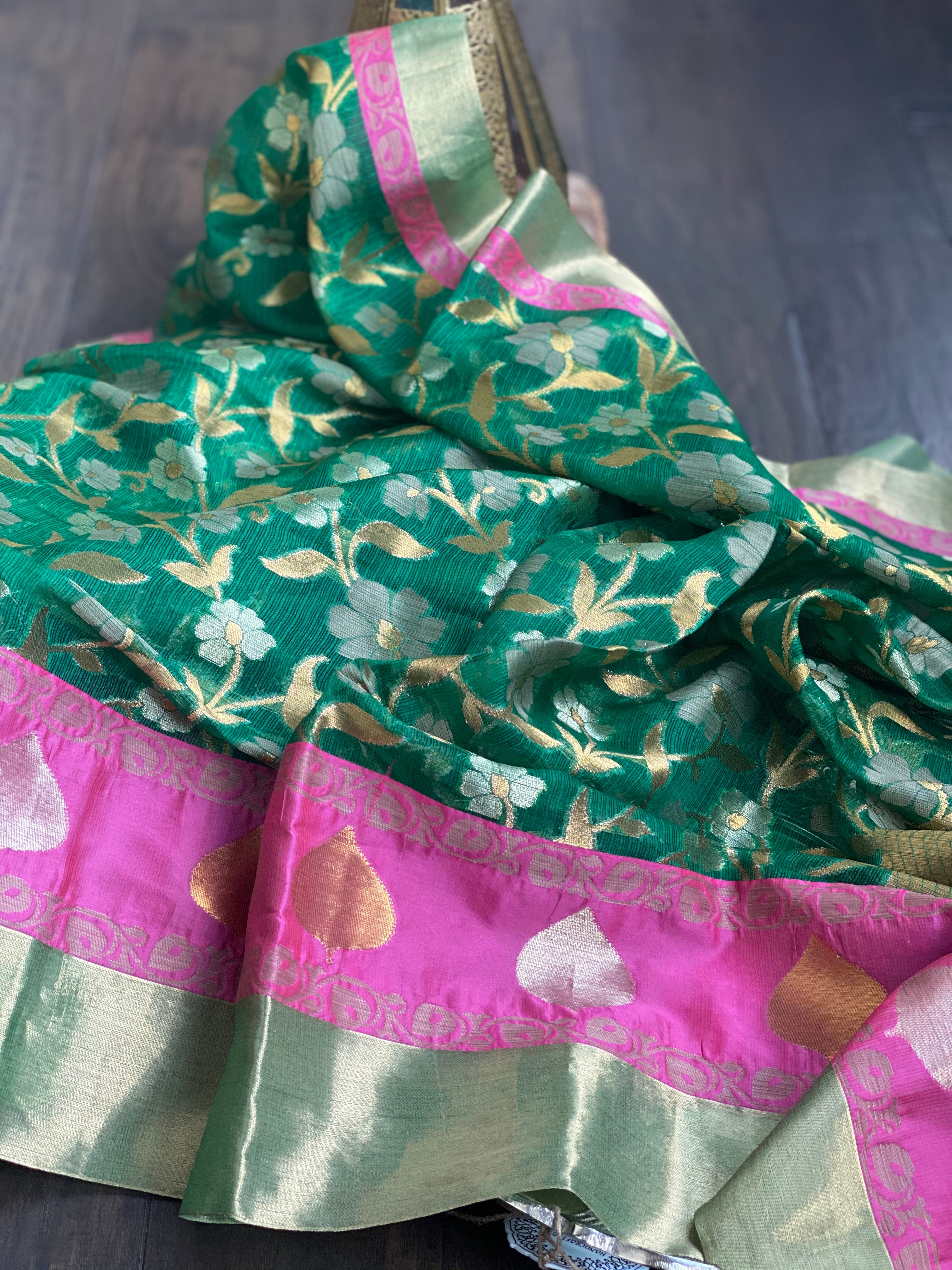 Kota Silk Jangla - Green Pink