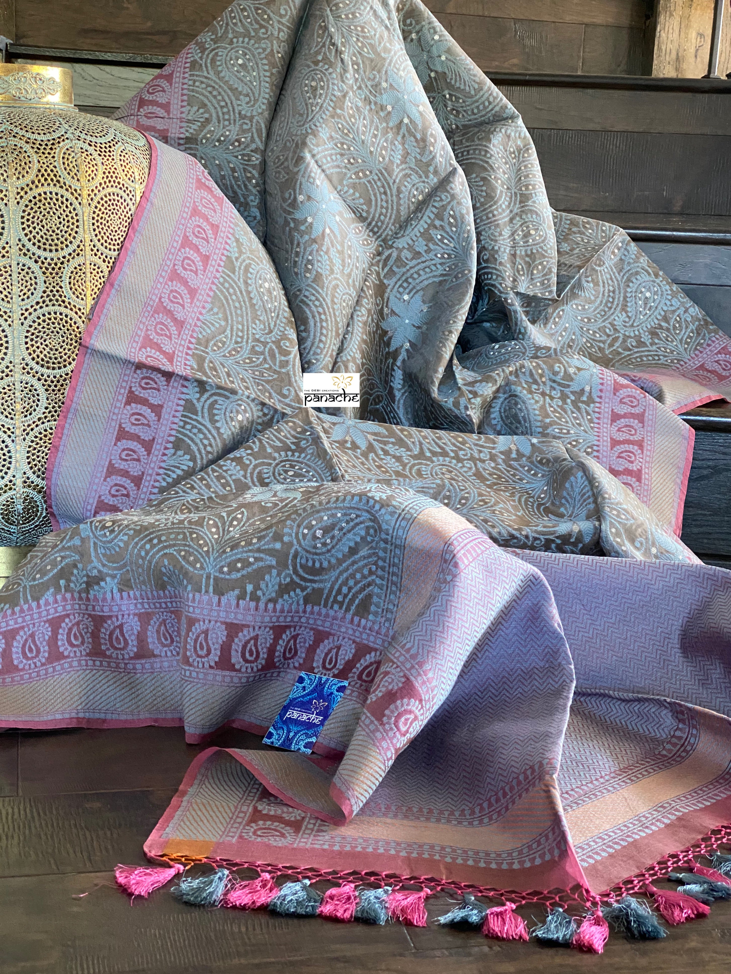 Organza Silk Banarasi - Grey Resham Woven