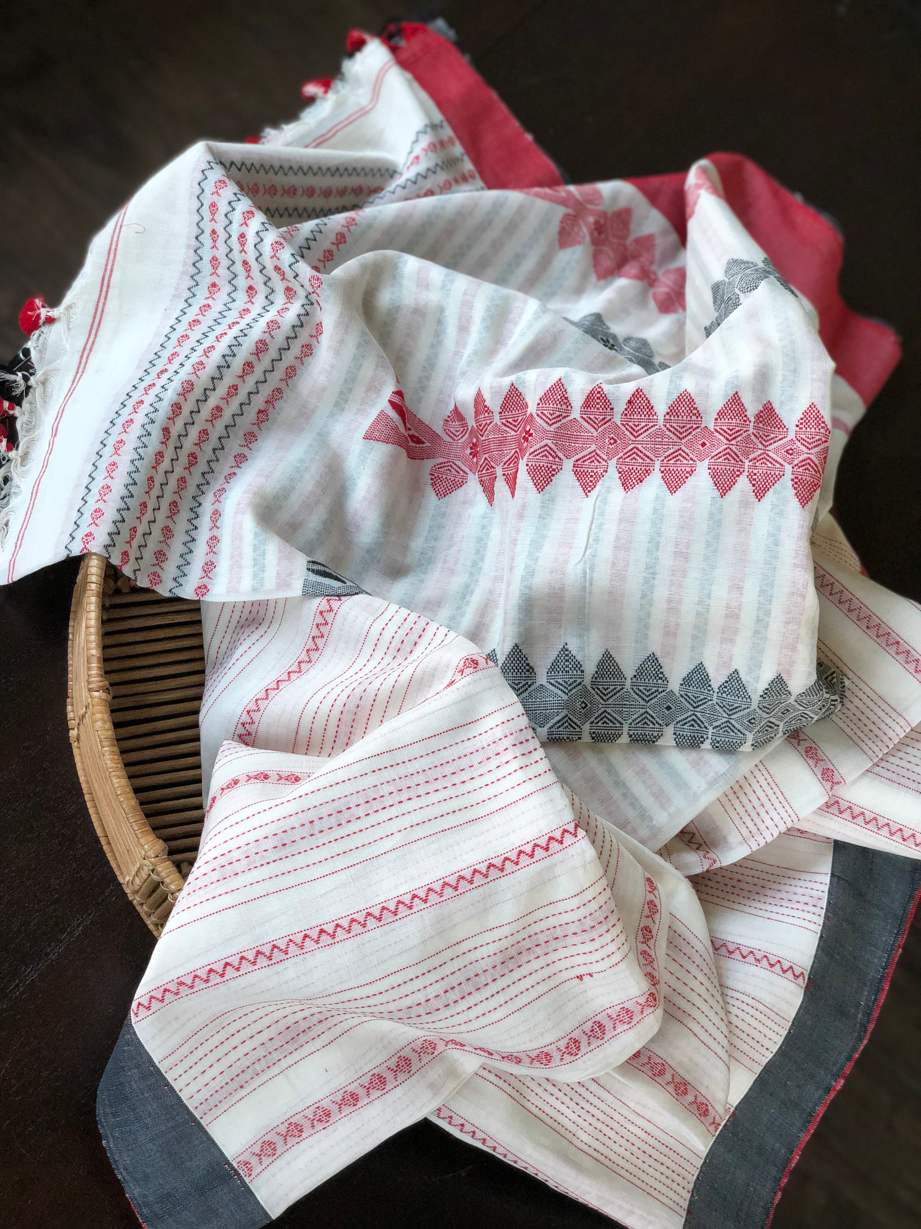 Pure Khadi Handloom - Off White Red Black Border